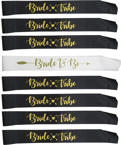 Bachelorettesy Bride Tribe Bridesmaids Sashes - 8 Pack Rose Gold Satin Bachelorette Sashes for Bridal Shower, Bachelorette Parties, Wedding Parties, Girls' Night Out & More! Apparel & Accessories > Clothing Accessories > Sashes Bachelorettesy Black  