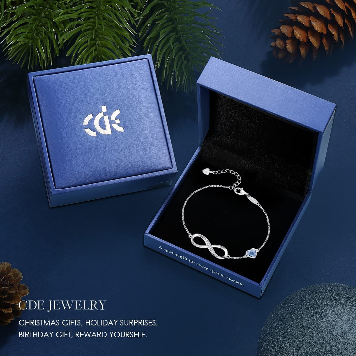 CDE Infinity Heart Symbol Charm Bracelet for Women Stainless Steel 925 Sterling Silver Adjustable Christmas Jewelry Gift Birthday Gifts for Women Mom Wife Girls Her Apparel & Accessories > Jewelry > Bracelets CDE   