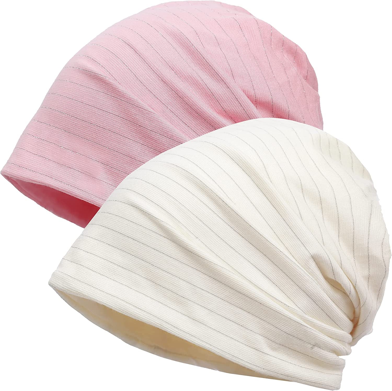 Kayier Women'S Baggy Casual Chemo Beanie Cap Apparel & Accessories > Clothing Accessories > Headwear Kayier 2 Pack - Pink & Beige  
