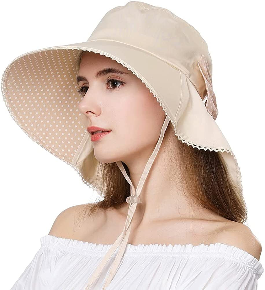 Siggi Summer Pony Tail Flap Cap UPF 50+ Cotton Sun Hat with Ponytail Hole Neck Cover Cord for Women 55-61Cm Apparel & Accessories > Clothing Accessories > Hats Comhats 69053_beigea Medium 