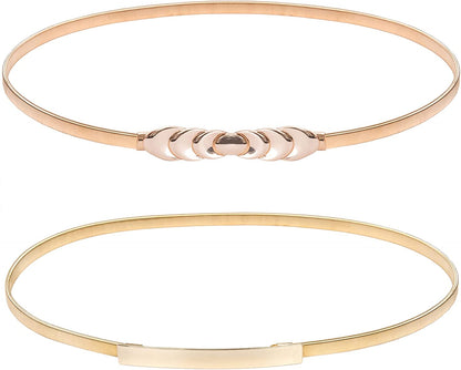 GRACE KARIN Women Skinny Metal Cinch Belt Gold Waistband Elastic Waist Belt CL633 Apparel & Accessories > Clothing Accessories > Belts GRACE KARIN 2 Pieces(gold) Medium 