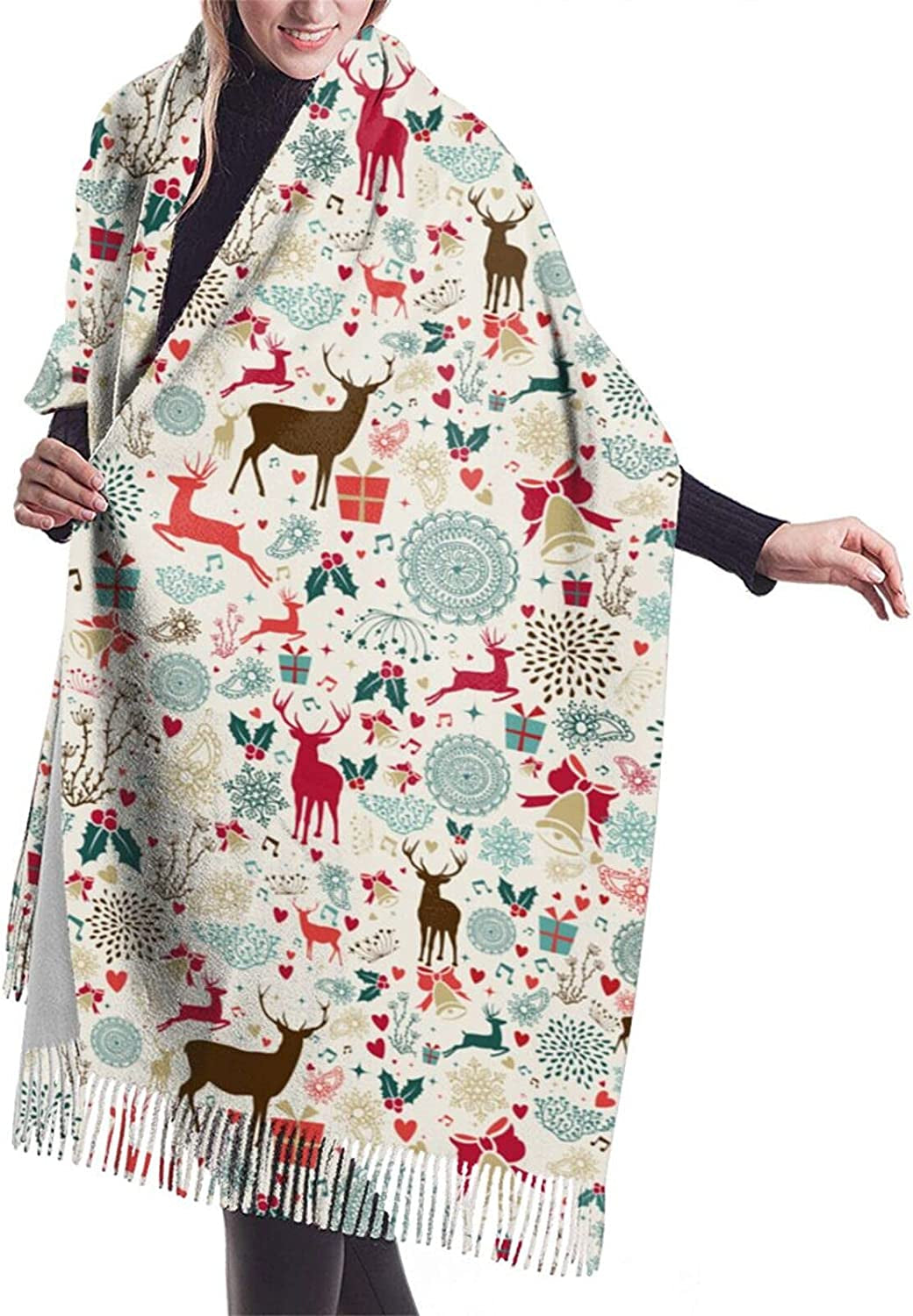 Women'S Fashion Scarves Dalmatian Print Comfortable Long Shawl Winter Soft Thick Warm Scarf Apparel & Accessories > Clothing Accessories > Scarves & Shawls PAVQWEJ Retro Christmas Elements One Size 