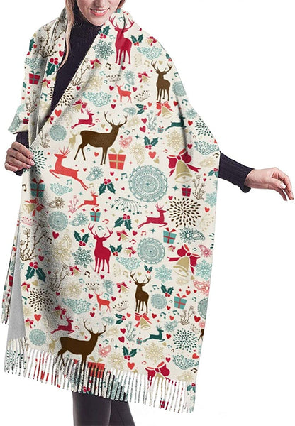 Women'S Fashion Scarves Dalmatian Print Comfortable Long Shawl Winter Soft Thick Warm Scarf Apparel & Accessories > Clothing Accessories > Scarves & Shawls PAVQWEJ Retro Christmas Elements One Size 