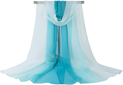 Ombre Silk Scarf Oblong Gradiente Scarves Lightweight Accent Scarfs for Women Apparel & Accessories > Clothing Accessories > Scarves & Shawls Yeieeo Light Blue  