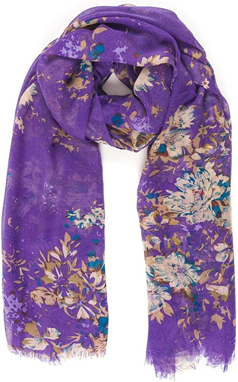 Scarf for Women Lightweight Floral Flower Scarves for Spring Spring Fall Winter Shawl Wrap Apparel & Accessories > Clothing Accessories > Scarves & Shawls MELIFLUOS DESIGNED IN SPAIN Barcelona Collection 1 - Purple Floral  