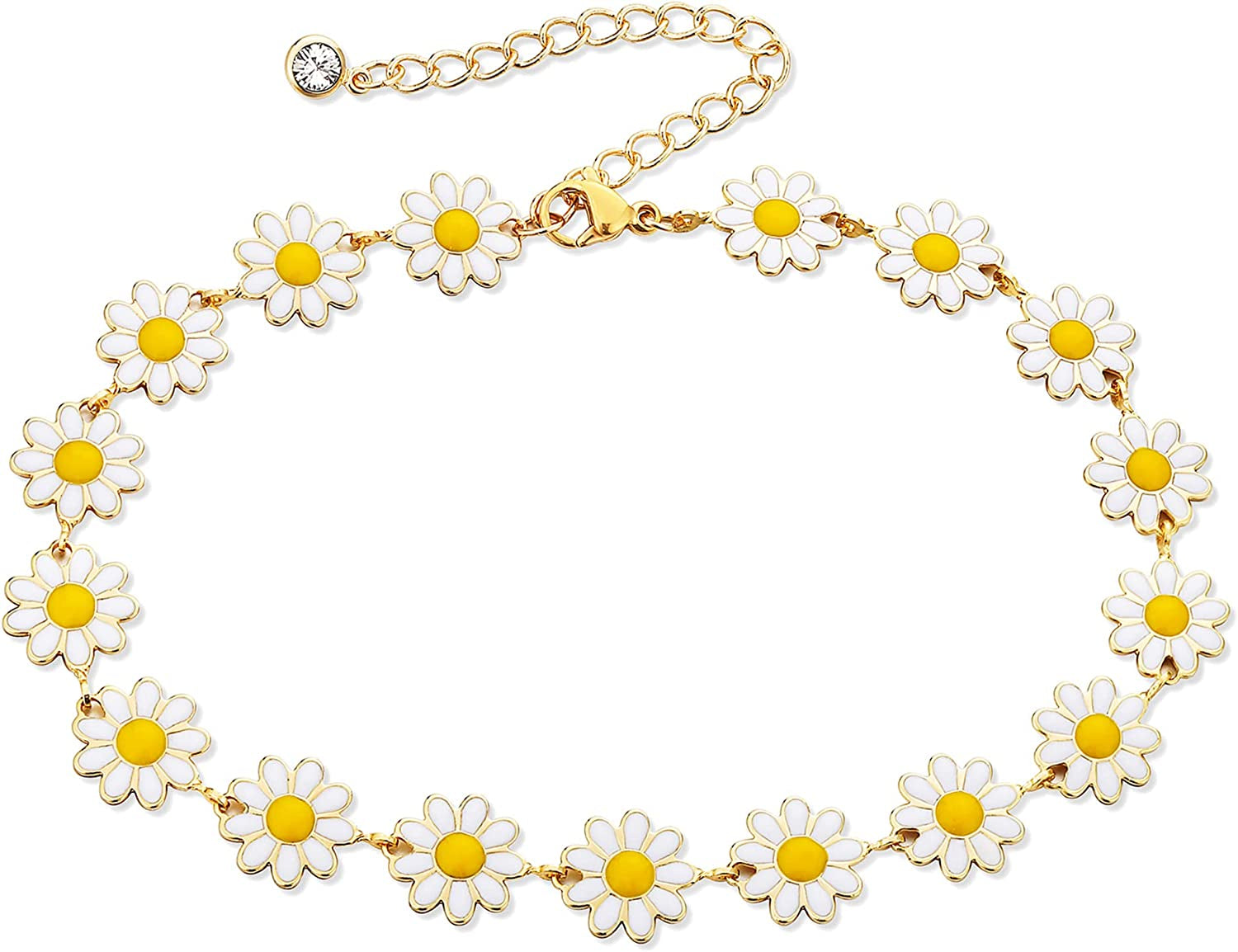 FUNEIA Gold Ankle Bracelets for Women 14K Gold Plated Anklet for Women Daisy Moon Star Evil Eye Anklet Boho Beach Foot Chain Adjustable Dainty Foot Jewelry Apparel & Accessories > Jewelry > Anklets FUNEIA big white daisy  
