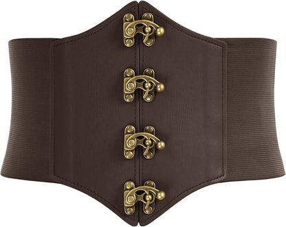 SCARLET DARKNESS Womens Steampunk Pirate Costumes Corset Belts Retro Buckle Wide Waist Cincher Apparel & Accessories > Clothing Accessories > Belts Scarlet Darkness Brown Small 