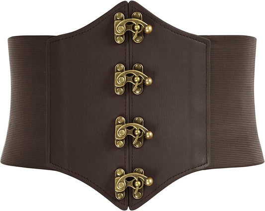 SCARLET DARKNESS Womens Steampunk Pirate Costumes Corset Belts Retro Buckle Wide Waist Cincher Apparel & Accessories > Clothing Accessories > Belts Scarlet Darkness Brown Small 