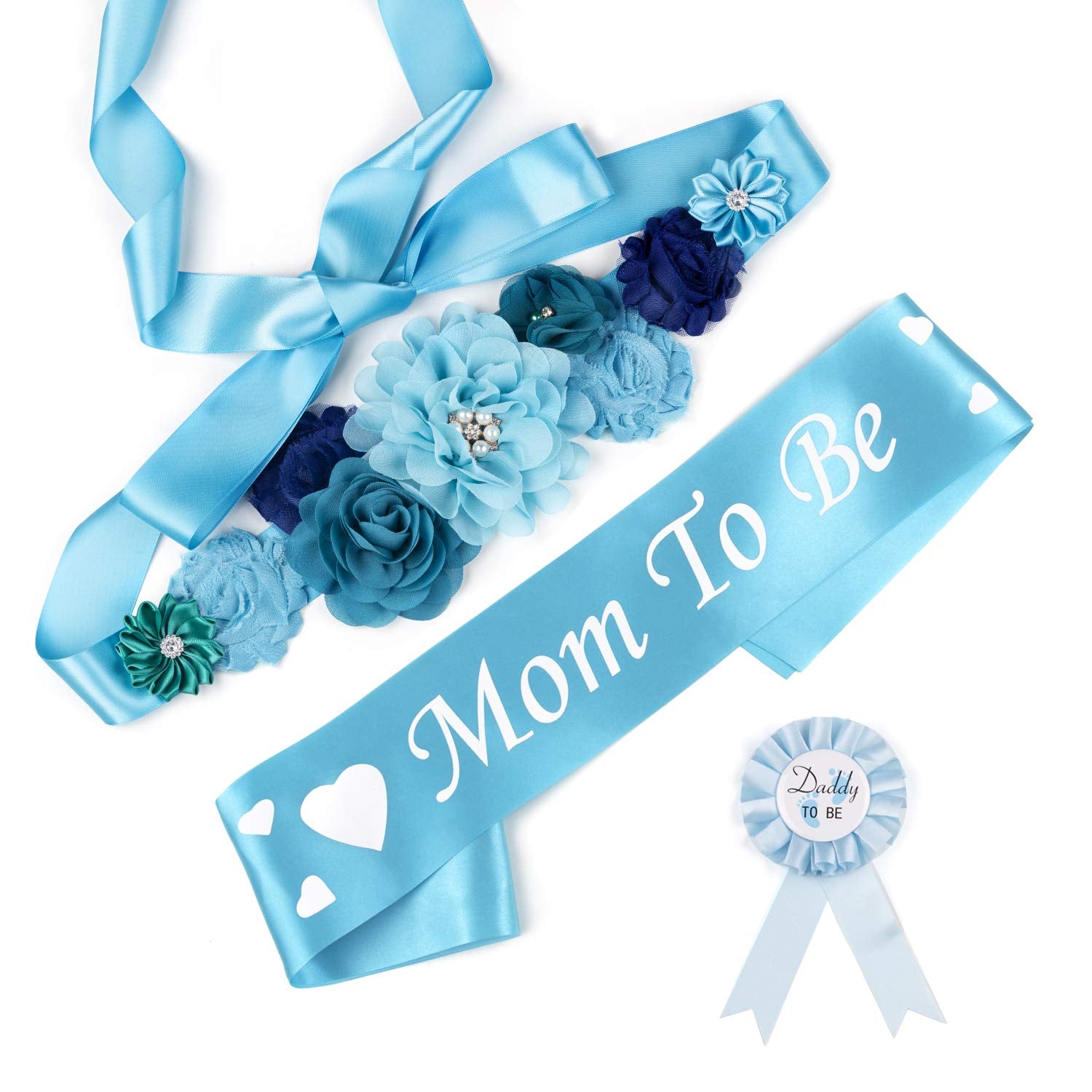 Baby Bee Baby Shower Mommy Sash Pregnancy Sash Keepsake Baby Shower Flower for Gender Reveal (Royal Blue) Apparel & Accessories > Clothing Accessories > Sashes Baby Noah Sky Blue  