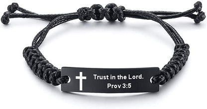 Personalized Unisex Religious Bible Verse Scripture Quotes Bracelet Faith Christian Adjustable Cord Stainless Steel Encourage Inspirational ID Bracelets for Men Women, Christmas Gift Customized Apparel & Accessories > Jewelry > Bracelets Mealguet Trust in the Lord. Prov 3:5  