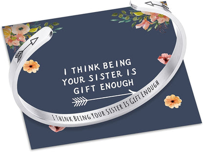 M MOOHAM Bracelets for Women- Engraved Quote Inspirational Bracelet Birthday Christmas Funny Gifts for Best Friend, Daughter, Son, Sister, Niece, Mom, Coworkers, Stainless Steel Jewelry Apparel & Accessories > Jewelry > Bracelets M MOOHAM I think being your sister is gift enough  