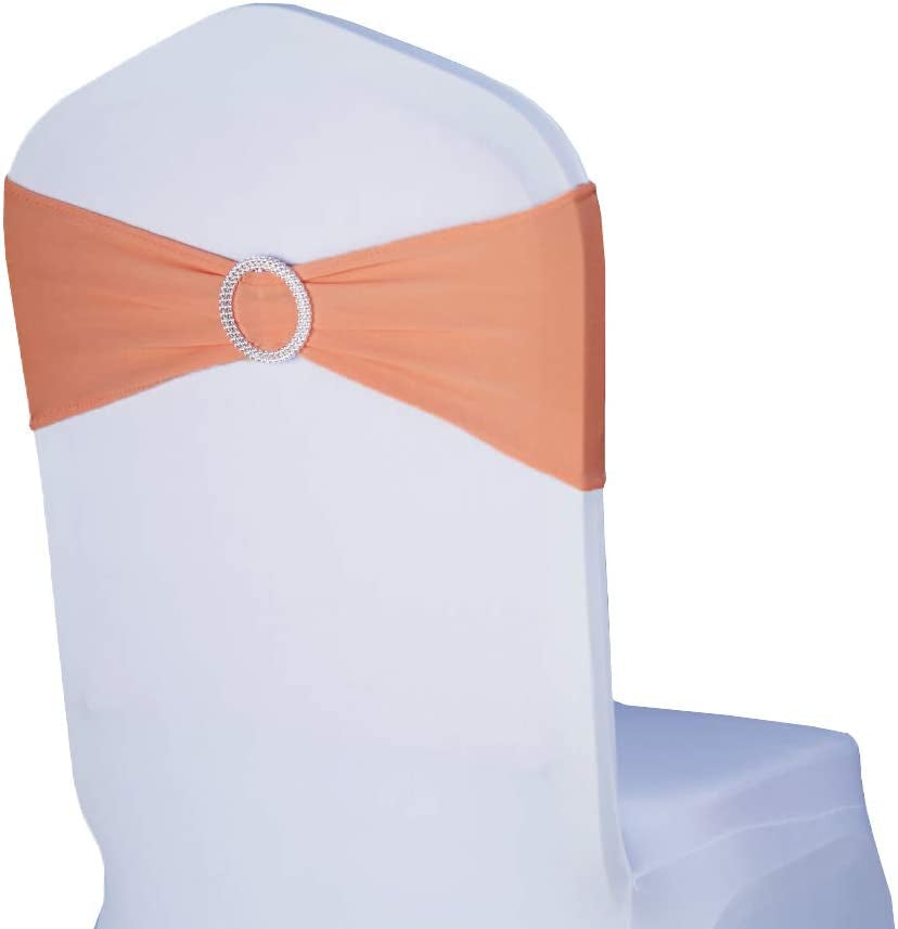 WENSINL Pack of 50 Stretch Chair Sashes for Wedding, Elastic Lycra Chair Bands with Buckle Slider, Chair Bows for Party, without White Chair Covers (Sky Blue) Apparel & Accessories > Clothing Accessories > Sashes HAOYU Peach 50 