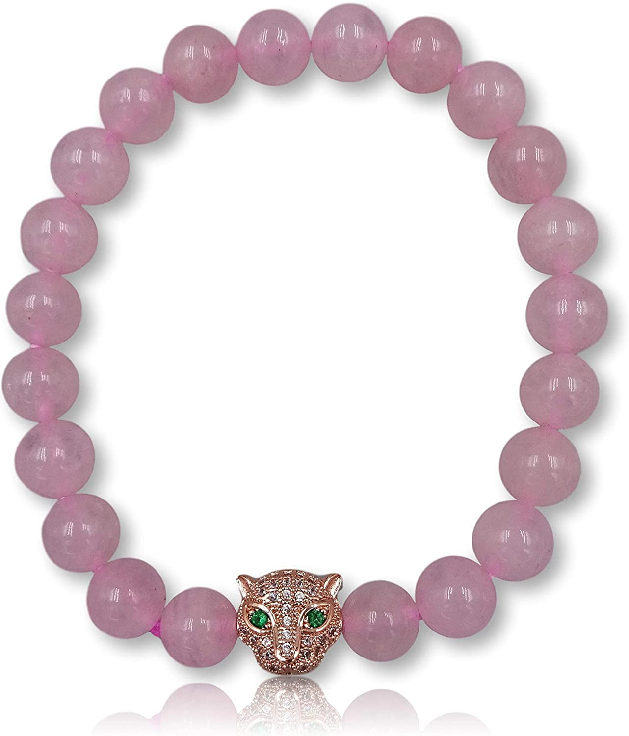 MGR MY GEMS ROCK! 8MM Natural Gem Stone Bead Charm Bracelet Cloisonne Butterfly Charm CZ Leopard Head Charm Beaded Stretch Elastic Chakra Bracelet Apparel & Accessories > Jewelry > Bracelets MGR MY GEMS ROCK! Quartz  