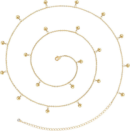 Kissyan Bikini Body Chains for Women, 14K Gold Adjustable Sexy Waist Chain Summer Beach Colorful Cuban Link Pearl Evil Eyes Belly Chain Handmade Jewelry Apparel & Accessories > Jewelry > Body Jewelry KissYan Gold-round ball  