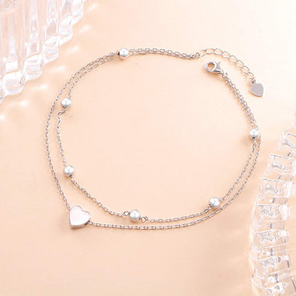 Flyow Anklet for Women S925 Sterling Silver Adjustable Foot Beaded Heart Charm Ankle Bracelet Anklets Jewelry Apparel & Accessories > Jewelry > Anklets FLYOW   