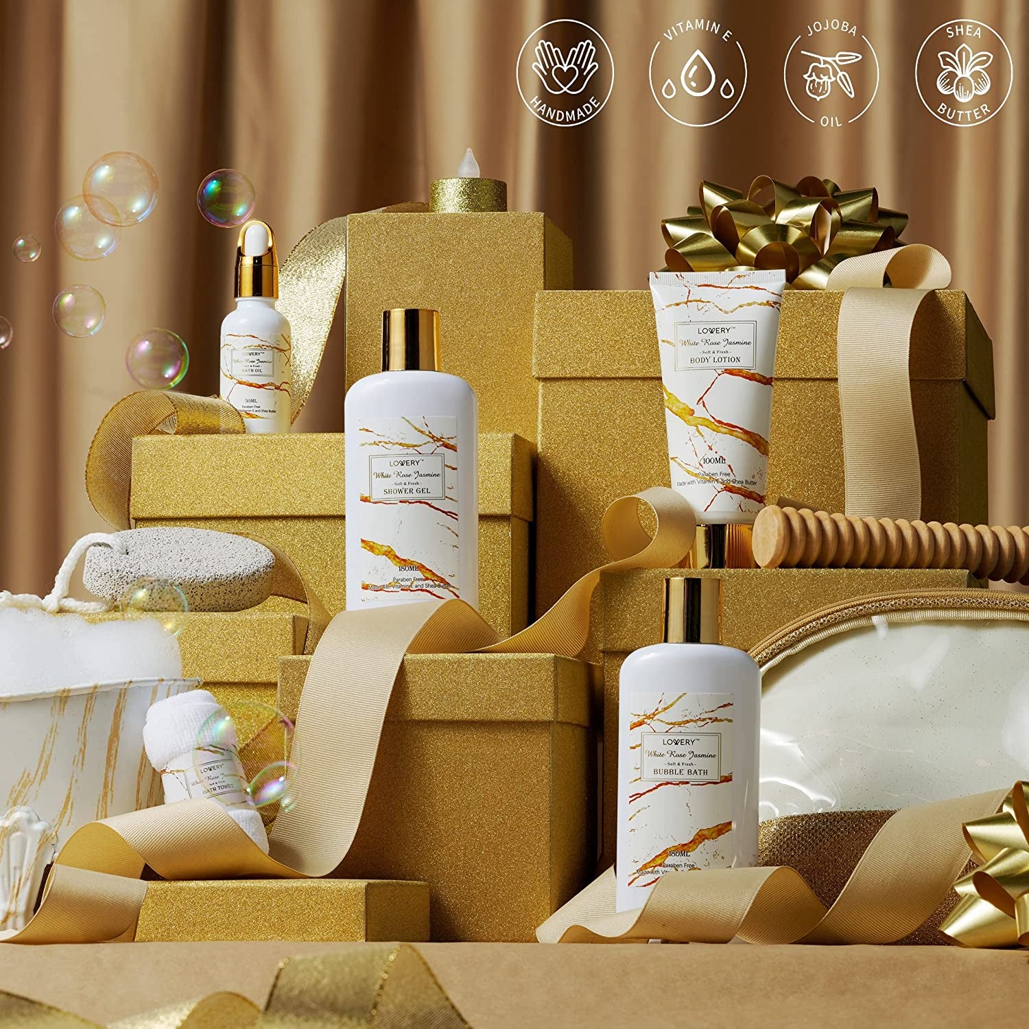 Spa Gifts for Women, Relaxation Gifts for Her, Bath and Body Gift Set, White Rose Jasmin Spa Kit, Self Care Gifts for Women & Men - Thank You, Birthday, Unique, Personalized Gifts for Mom, Best Friend Health & Beauty > Personal Care > Cosmetics > Bath & Body LOVERY   