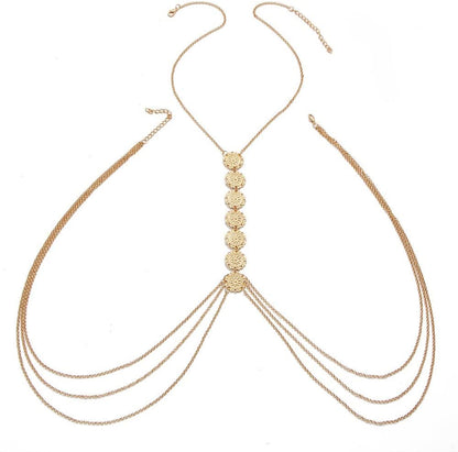 Asphire Bohemian Coin Body Chain Sexy Back Necklace Jewelry Beach Body Accessories for Women Layered Harness Bikini Chain (20 Inch, Gold) Apparel & Accessories > Jewelry > Body Jewelry Asphire   