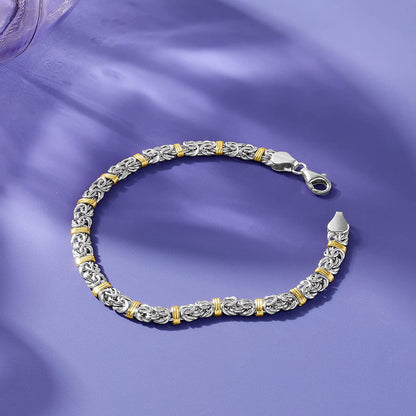 Ross-Simons Sterling Silver and 14Kt Yellow Gold Byzantine Station Bracelet Apparel & Accessories > Jewelry > Bracelets Ross-Simons   