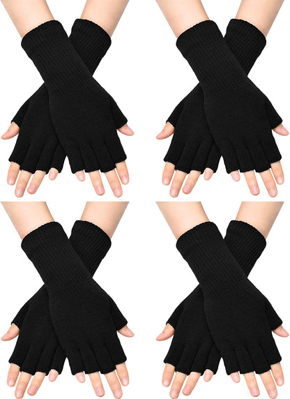 Unisex Half Finger Gloves Winter Stretchy Knit Fingerless Typing Gloves for Women Apparel & Accessories > Clothing Accessories > Gloves & Mittens SATINIOR Black 4 