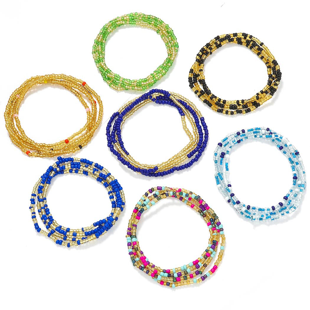 ELABEST Fashion Beads Waist Chain African Belly Bead Body Chain Beach 7Pcs Waist Jewelry Summer Body Accessories for Women (7Pcs-3) Apparel & Accessories > Jewelry > Body Jewelry ELABEST 7pcs-2  