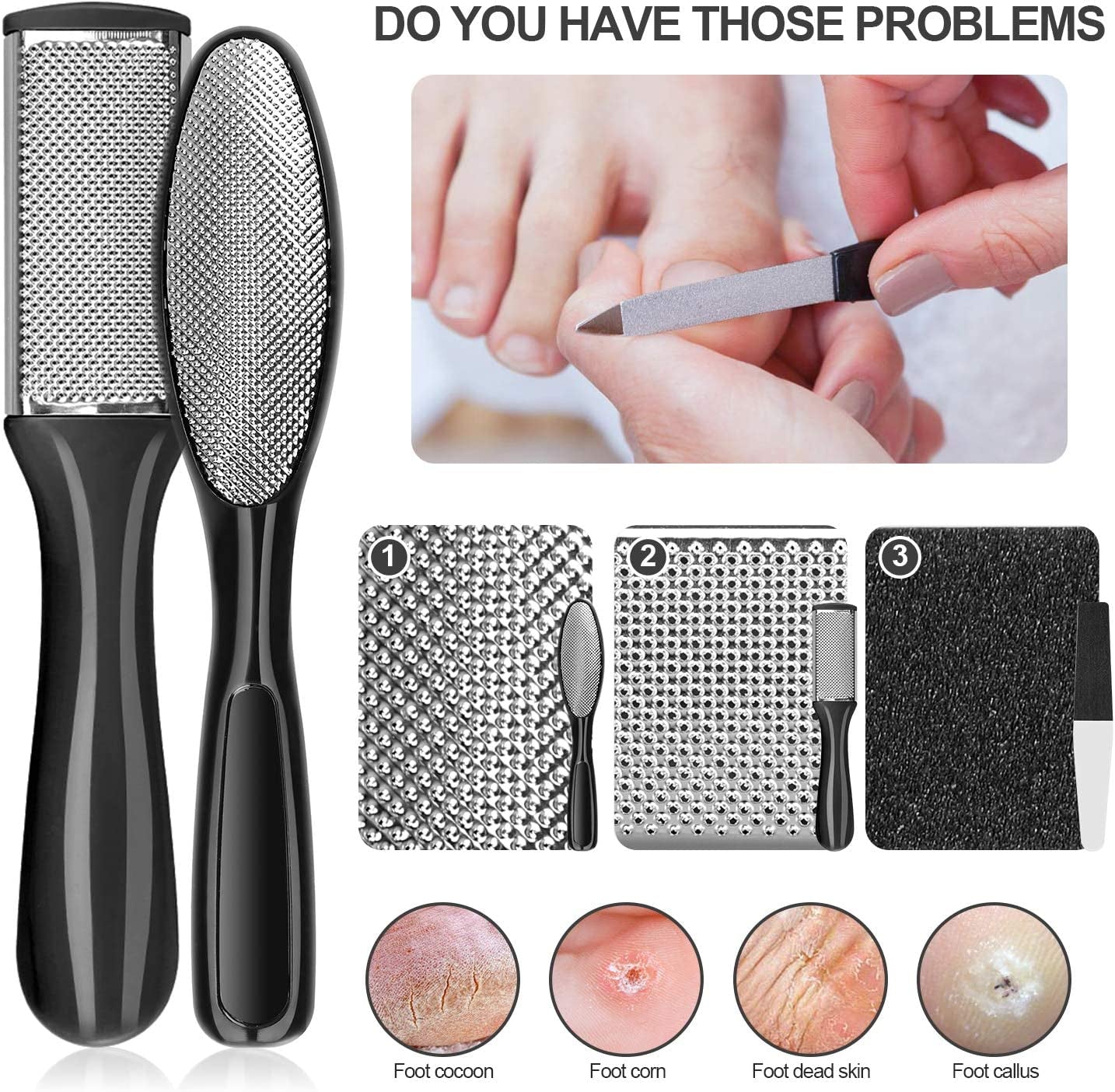 Professional Pedicure Kit, Rosmax 20 in 1 Pedicure Set Foot Scrubber Foot Care Kit Foot File Dead Skin Callus Remover, Foot Spa Set at Home Pedicure Tools Pedicure Supplies for Cracked Skin (Black) Health & Beauty > Personal Care > Foot Care Rosmax Life   