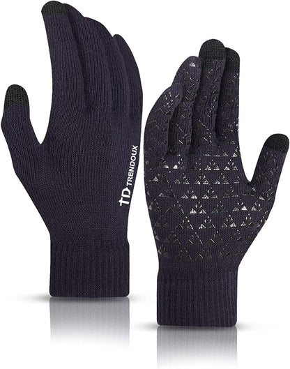 TRENDOUX Winter Gloves for Men Women - Upgraded Touch Screen Anti-Slip Silicone Gel - Elastic Cuff - Thermal Soft Knit Lining Apparel & Accessories > Clothing Accessories > Gloves & Mittens TRENDOUX Navy X-Large 