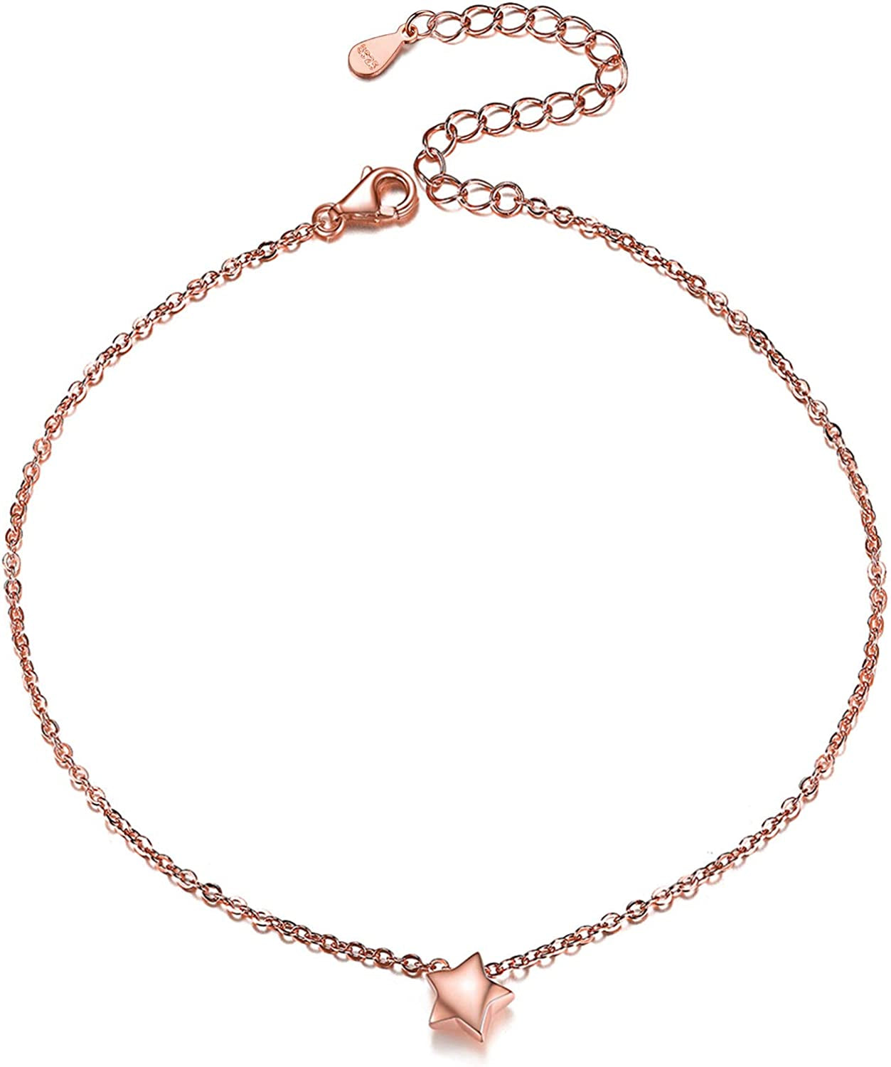 Chicsilver Personalized 925 Sterling Silver Tiny Heart/Moon/Star/Sun/Dot/Triangle Anklets Simple Dainty Foot Jewelry for Women, Silver/Gold/Rose Gold(With Gift Box) Apparel & Accessories > Jewelry > Anklets ChicSilver Jewelry 05. Star rose gold plated 