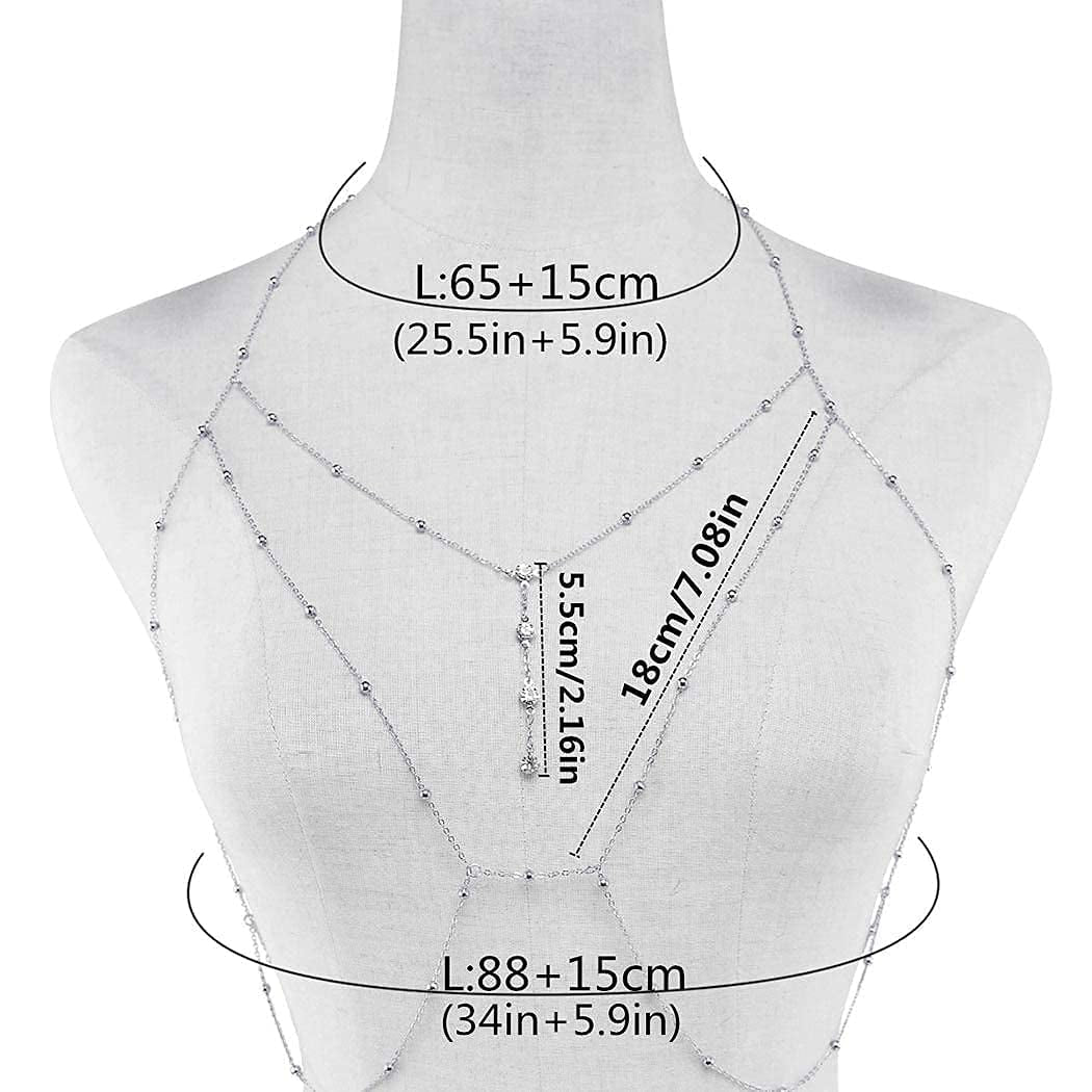Dreamyn Boho Rhinestones Body Chain Silver Crystal Bikini Chains Summer Beach Bra Body Jewelry for Women and Girls (Silver) Apparel & Accessories > Jewelry > Body Jewelry Dreamin   