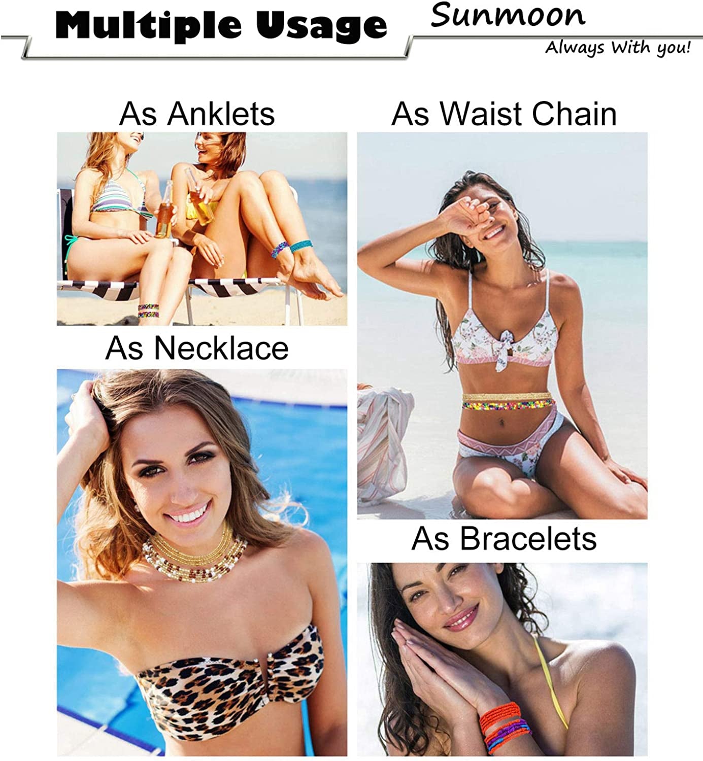 KOHOTA Beads Waist Set for Women African Beaded Body Chain Waist Belly Chain Stretchy Elastic String Multi-Color Necklace Bracelet Anklet Sexy Bikini Summer Jewelry Apparel & Accessories > Jewelry > Body Jewelry KOHOTA   