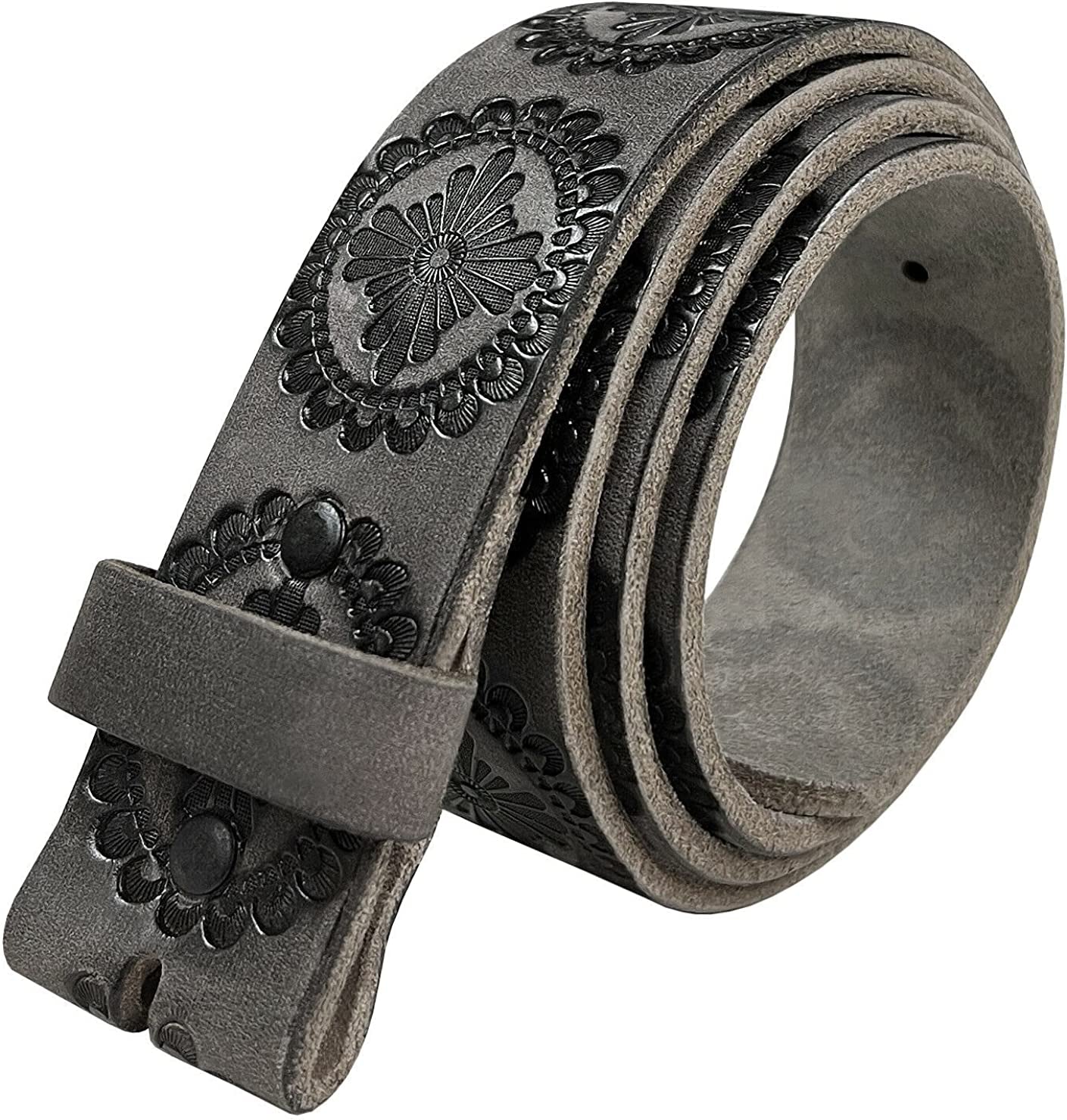 Western Floral Engraved Embossed Tooled Genuine Leather Belt Strap or Belt 1-1/2"(38Mm) Wide, Multi-Style Options Apparel & Accessories > Clothing Accessories > Belts Belts.com Type T70-03 Strap - Gray 32 