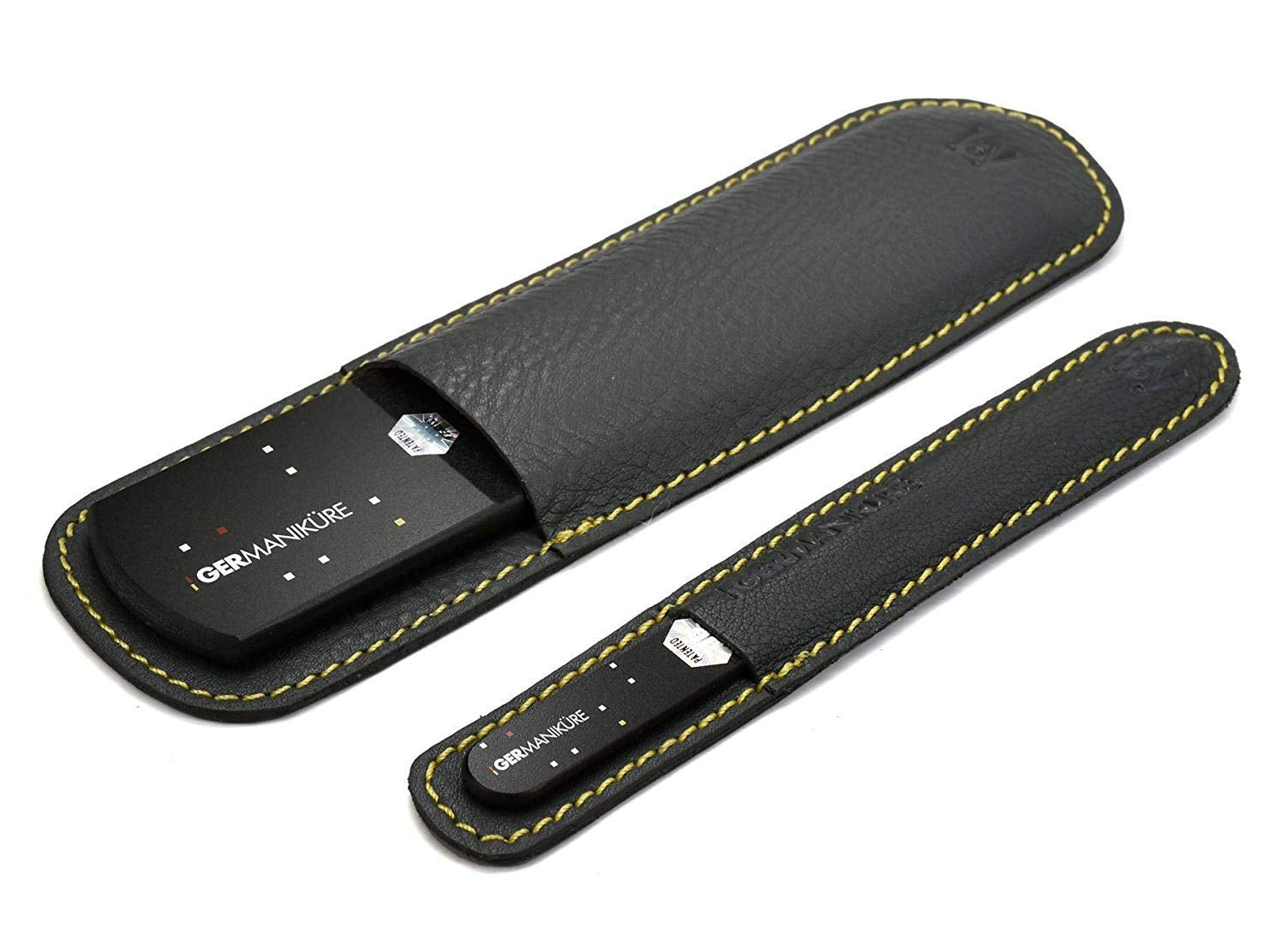 GERMANIKURE Black Glass Nail File & Pedicure Bar Set in Leather Cases - Ethically Made in Czech Republic - Professional Manicure & Pedicure Kit for Fingernail Care, Foot Callous & Dry Skin Removal Health & Beauty > Personal Care > Foot Care GERmanikure   