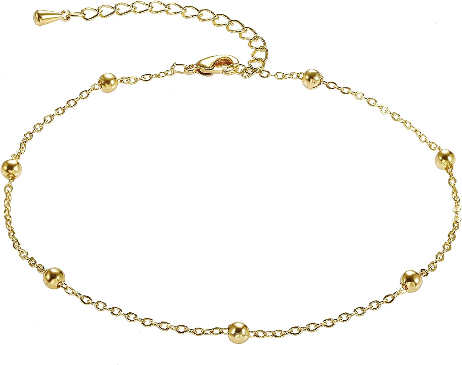Kyerlyn Dainty Simple Chain Anklet for Women 18K Gold/Silver Plated Summer Beach Beaded Evil Eye Moon Figaro Butterfly Satellite Cuban Pearl Flat Marina Anklet Gift Apparel & Accessories > Jewelry > Anklets Kyerlyn Beaded Big -Gold  