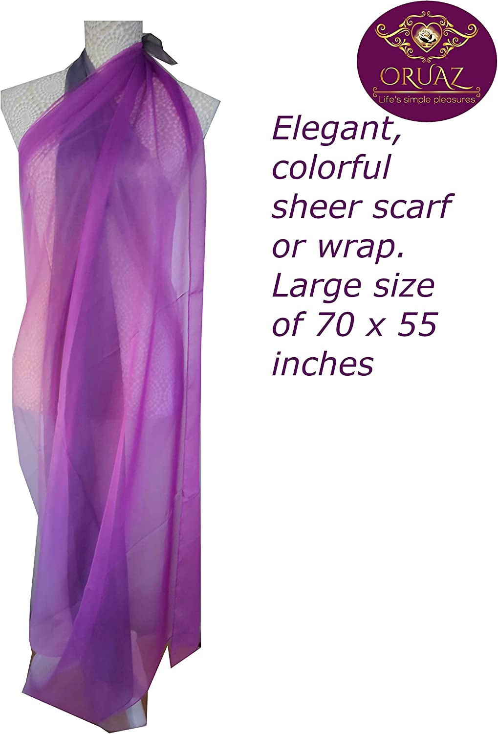 ORUAZ Long Lightweight Women'S Fashion, Evening or Party Scarves, Wrap, Shawl, Wedding Accessory, Sheer and Silky Apparel & Accessories > Clothing Accessories > Scarves & Shawls ORUAZ   