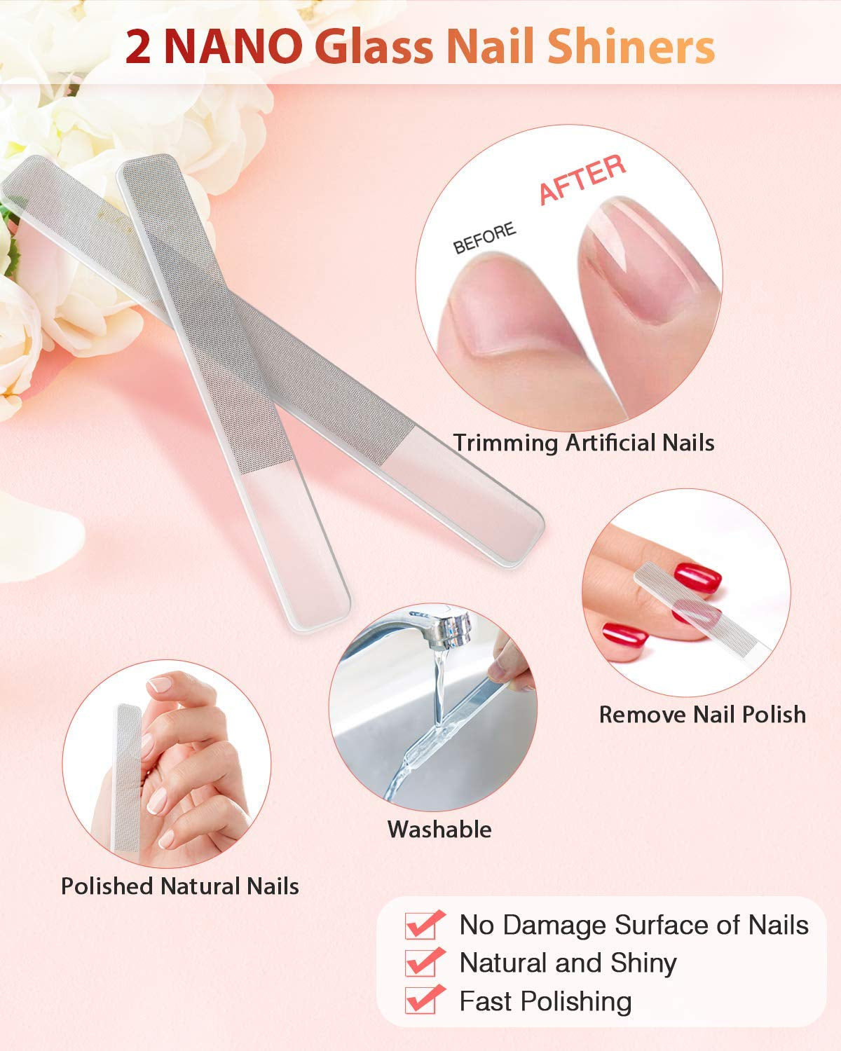 Glass Nail File and Nail Shiner, 4PC Crystal Nail File and Nano Glass Nail Buffer, Premium Set with Case, Professional Manicure Tool Fingernail Czech File for Natural Nail, Gift for Women and Girls Health & Beauty > Personal Care > Cosmetics > Cosmetic Tools > Nail Tools HealPure   