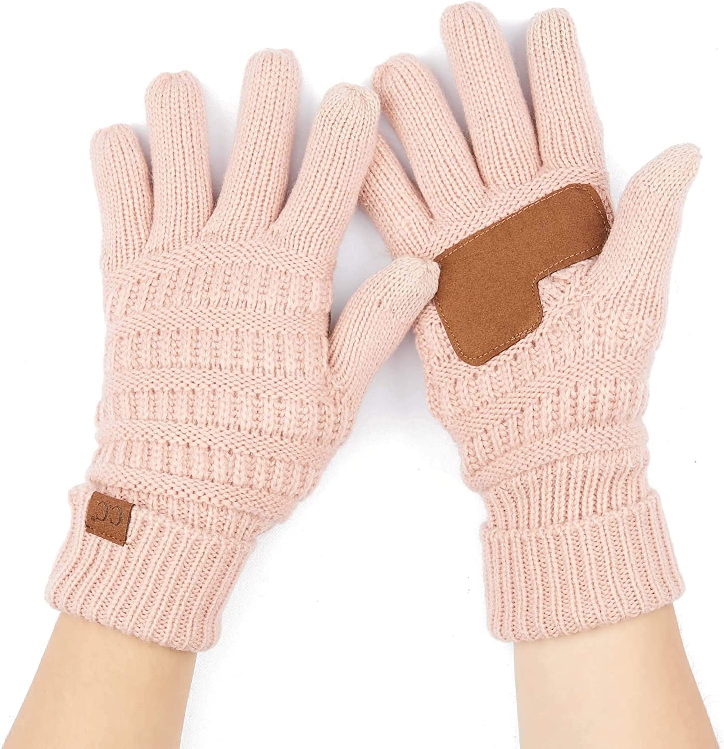C.C Unisex Knit Thick Warm Soft Stretch Fuzzy Lined Solid Ribbed Glove with Smart Tips (G-25)(G-707) Apparel & Accessories > Clothing Accessories > Gloves & Mittens C.C Indi-pink  