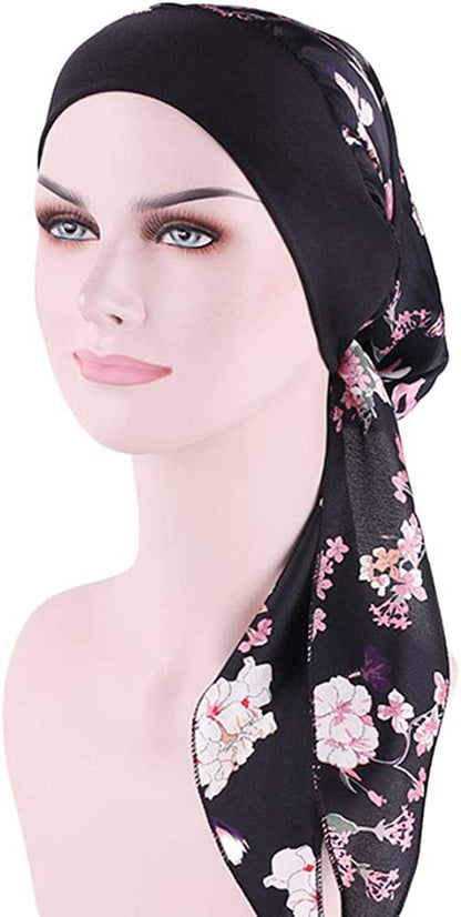 CCCHO Women Vintage Silky Turbans Bonnet Elastic Wide Band Multifunction Printing Hat Chemo Hair Loss Cap Apparel & Accessories > Clothing Accessories > Headwear CCCHO   