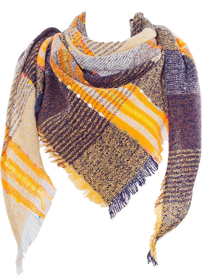 Wander Agio Womens Winter Scarfs Warm Scarf Half Shawls Triangle Scarves Stripe Plaid Apparel & Accessories > Clothing Accessories > Scarves & Shawls Wander Agio Plaid Yellow 03  