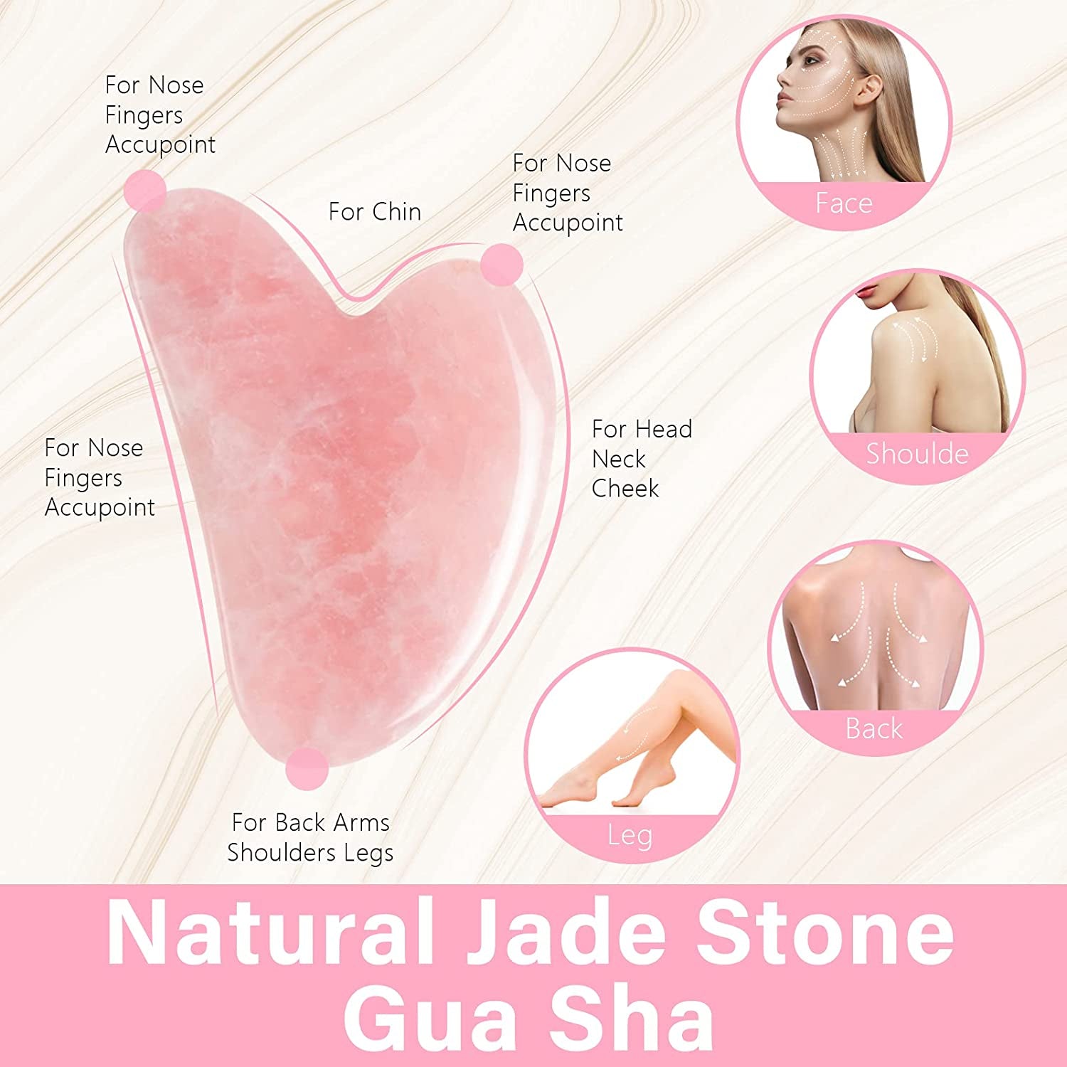 EYEKESHE Gua Sha Massage Tool with Quartz Pendent Necklace, Unique Gifts for Women, Natural Pink Jade Stone SPA Acupuncture Therapy Trigger Point Treatment, Rose Quartz Facial Scraping Tool Health & Beauty > Personal Care > Cosmetics > Cosmetic Tools > Skin Care Tools EYEKESHE   