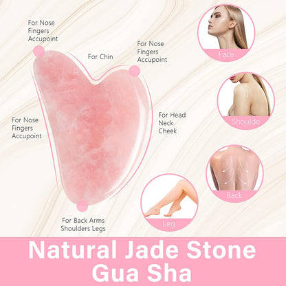 EYEKESHE Gua Sha Massage Tool with Quartz Pendent Necklace, Unique Gifts for Women, Natural Pink Jade Stone SPA Acupuncture Therapy Trigger Point Treatment, Rose Quartz Facial Scraping Tool Health & Beauty > Personal Care > Cosmetics > Cosmetic Tools > Skin Care Tools EYEKESHE   