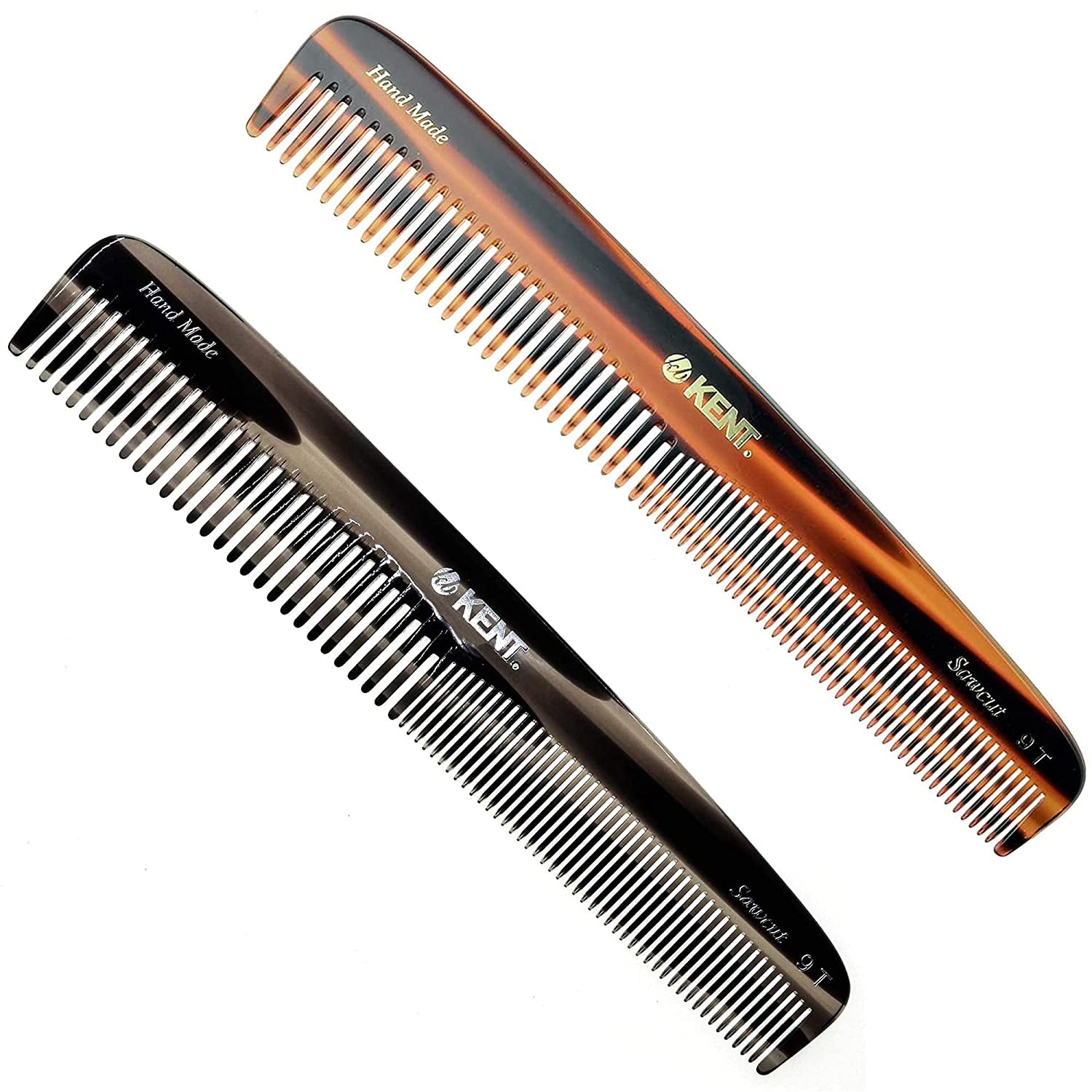 Kent 9T Pocket Comb & Hair Straightener - Wide Tooth/Fine Tooth Comb for Hair Care - Beard Straightener Comb and Cosmetology Supplies - Detangling Comb and Straightening Comb Styling Beard Comb Health & Beauty > Personal Care > Hair Care KENT Tortoiseshell & Graphite 2 Pack 