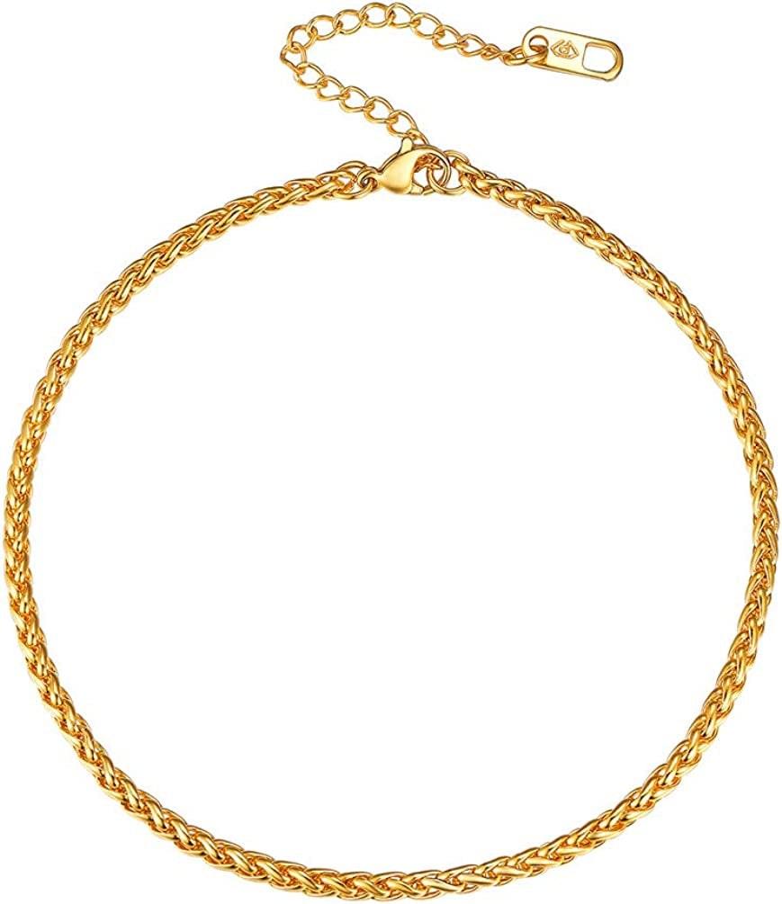 PROSTEEL Stainless Steel Chain Anklets for Men Women, Silver/Gold Tone, Ankle Bracelets Hypoallergenic, 8-10.5 Inch Adjustable, Come Gift Box Apparel & Accessories > Jewelry > Anklets Prosteel Jewelry G: gold-rope chain-3mm  