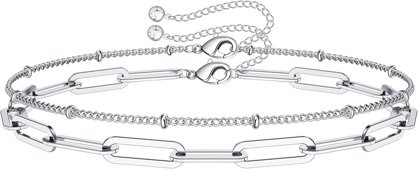 Dainty Gold Bracelets for Women, 14K Gold Filled Adjustable Layered Bracelet Cute Evil Eye Oval Chain Pearl Bar Turtle Gold Bracelets for Women Jewelry Apparel & Accessories > Jewelry > Bracelets Turandoss Beads Chain&Oval chain-Silver  