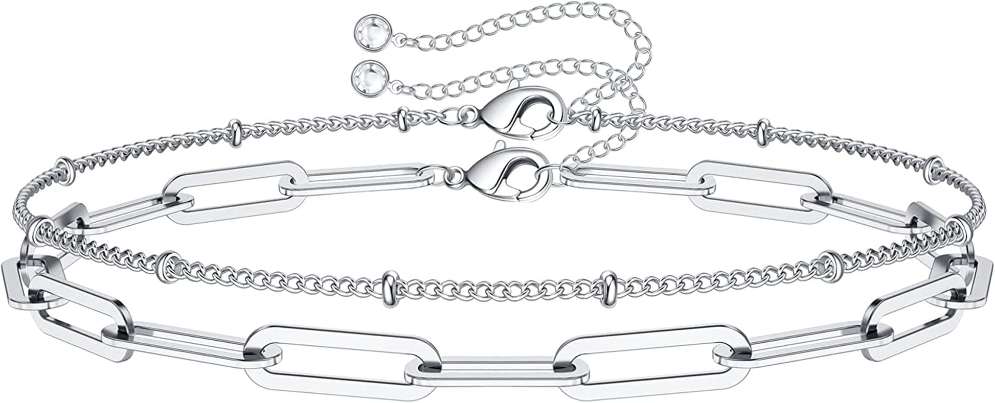 Dainty Gold Bracelets for Women, 14K Gold Filled Adjustable Layered Bracelet Cute Evil Eye Oval Chain Pearl Bar Turtle Gold Bracelets for Women Jewelry Apparel & Accessories > Jewelry > Bracelets Turandoss Beads Chain&Oval chain-Silver  