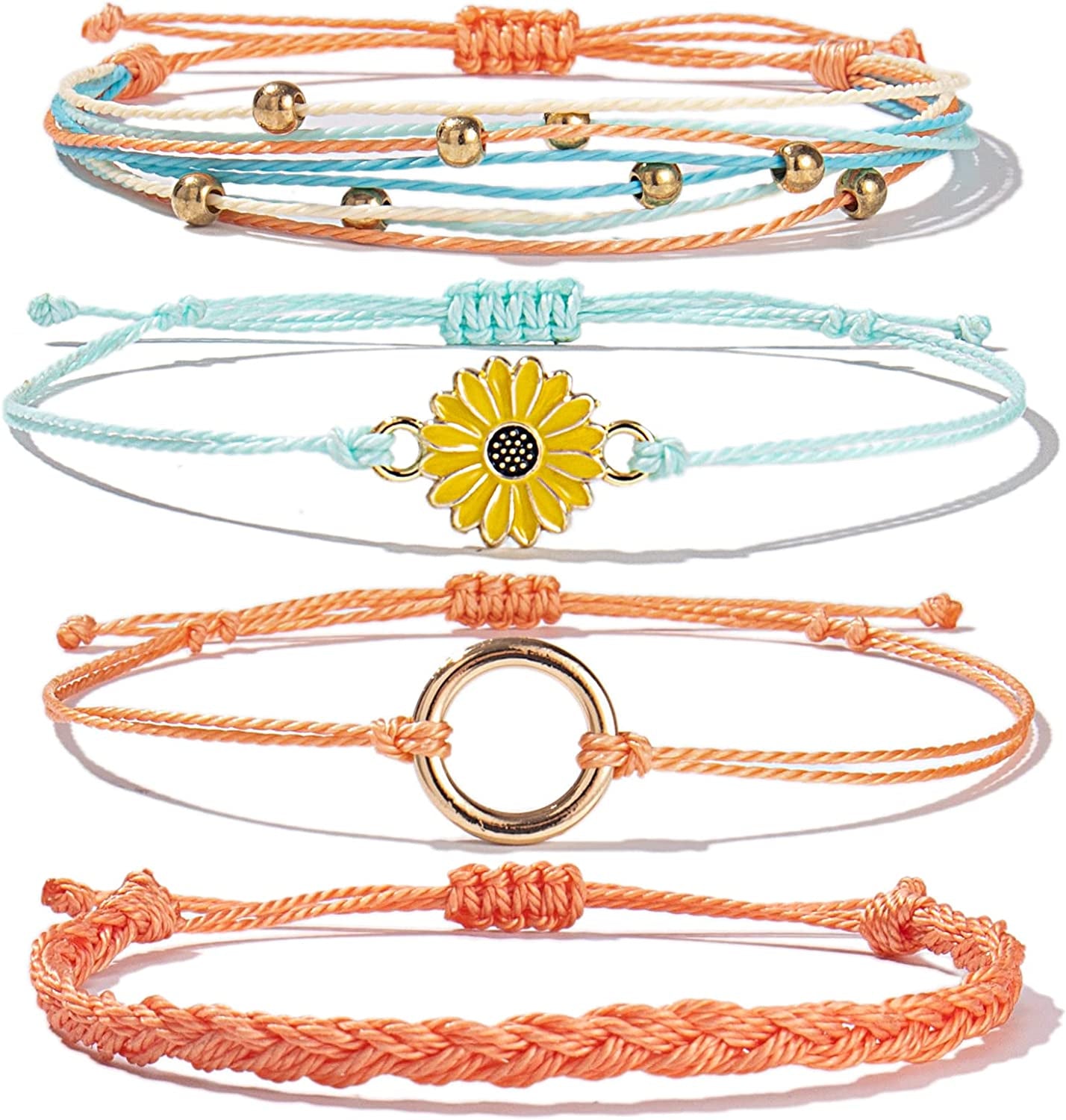 Sunflower String Bracelet Handmade Braided Rope Charms Boho Surfer Bracelet for Teen Girls Preteens Women Apparel & Accessories > Jewelry > Bracelets FANCY SHINY Coral  