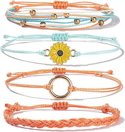 Sunflower String Bracelet Handmade Braided Rope Charms Boho Surfer Bracelet for Teen Girls Preteens Women Apparel & Accessories > Jewelry > Bracelets FANCY SHINY Coral  