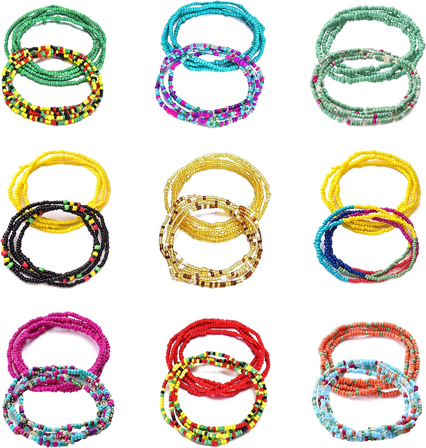 FUNEIA Waist Beads for Women Colorful African Belly Beads for the Waist Bikini Jewelry Chains Bead Waist Chains Set Apparel & Accessories > Jewelry > Body Jewelry FUNEIA E:colorful set  