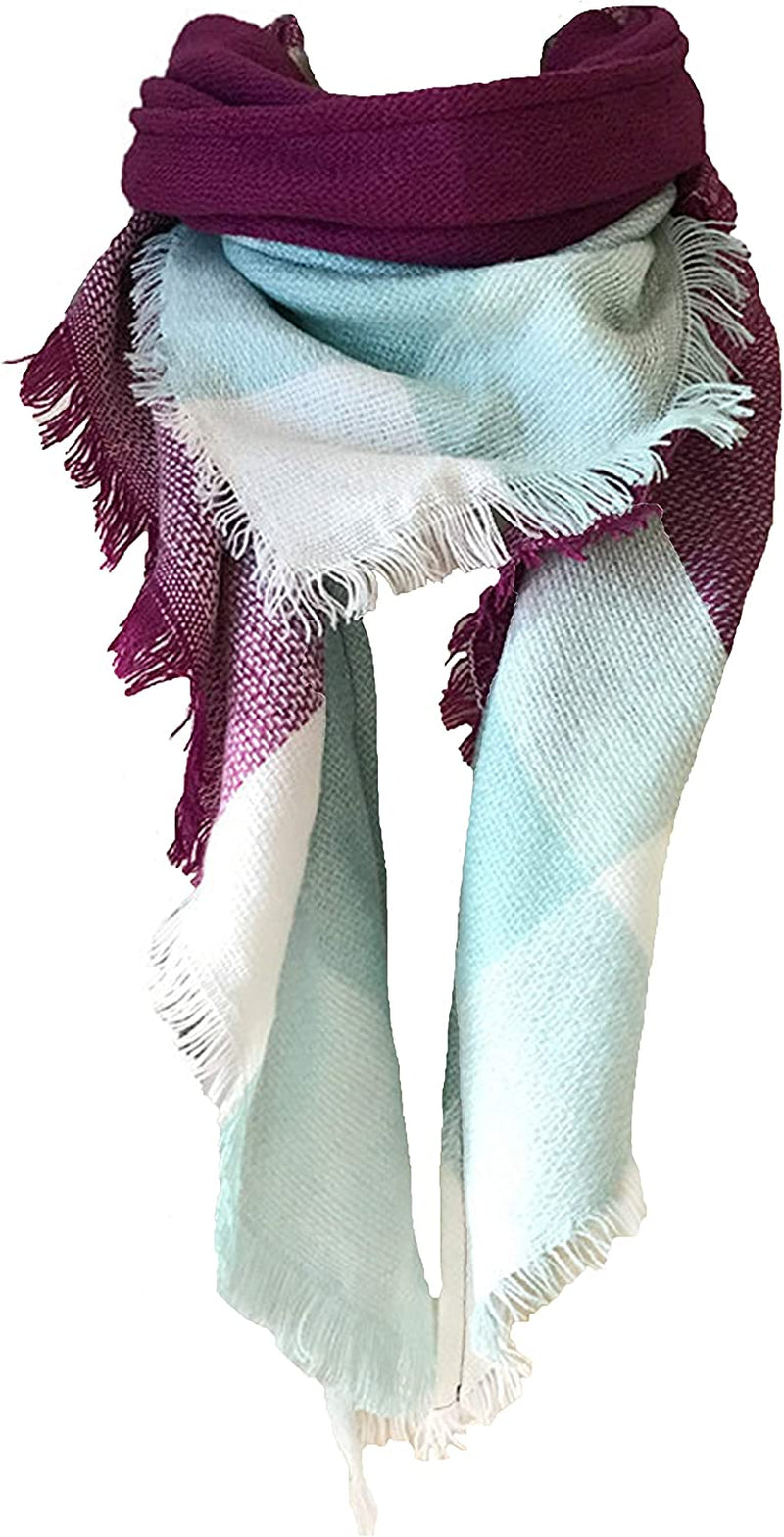 Wander Agio Womens Warm Long Shawl Winter Wraps Large Scarves Knit Cashmere Feel Plaid Triangle Scarf Apparel & Accessories > Clothing Accessories > Scarves & Shawls Wander Agio Jujube Red Green  