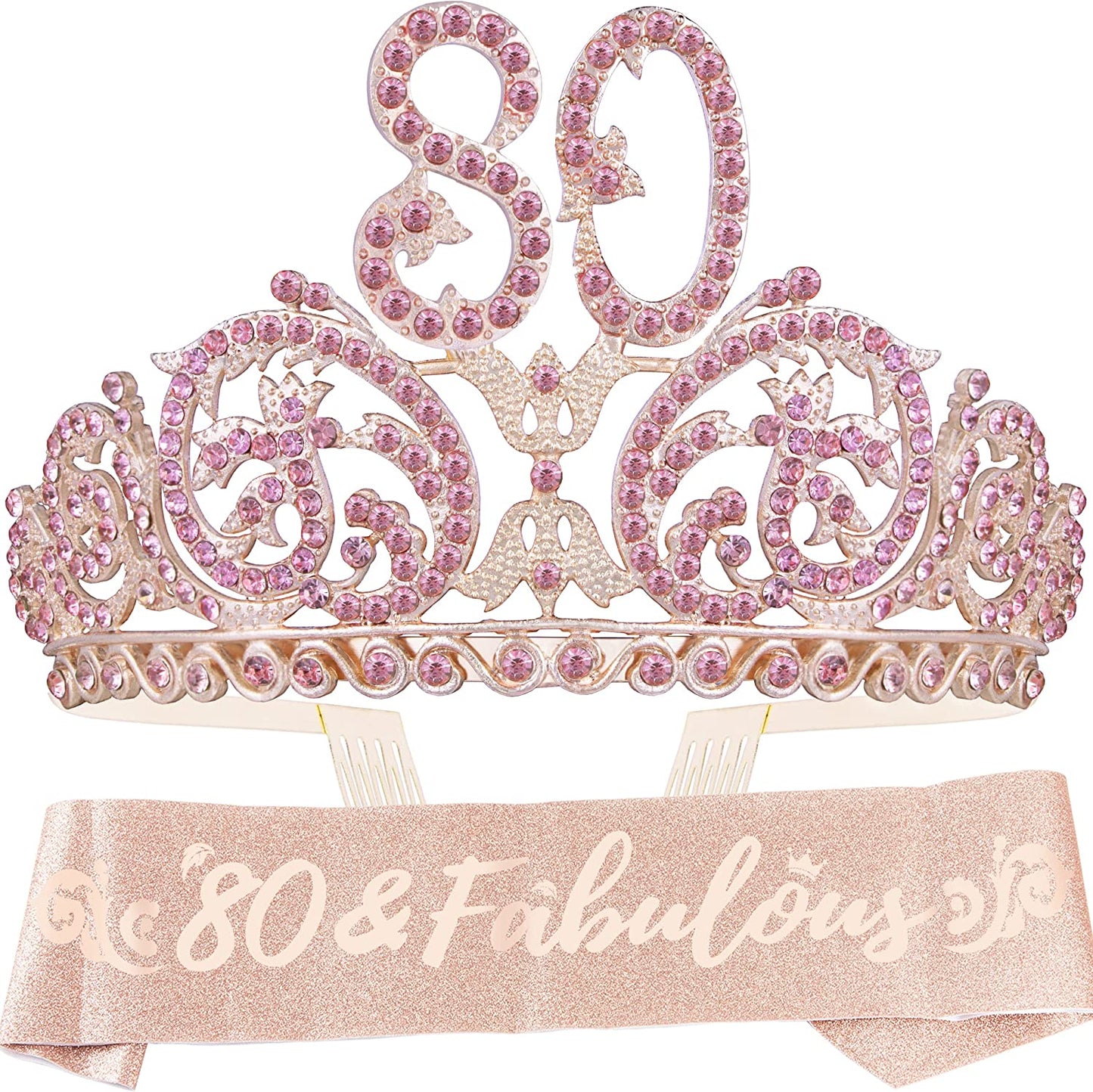 Doradreamdeko 80Th Birthday, 80Th Birthday Decorations for Women, 80Th Birthday Crown, 80Th Birthday Gifts for Women, 80Th Birthday Tiara, 80Th Birthday Sash, 80Th Birthday Decorations Apparel & Accessories > Clothing Accessories > Sashes DoraDreamDeko Pink  