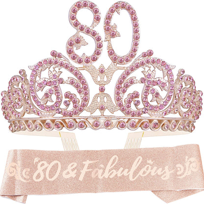 Doradreamdeko 80Th Birthday, 80Th Birthday Decorations for Women, 80Th Birthday Crown, 80Th Birthday Gifts for Women, 80Th Birthday Tiara, 80Th Birthday Sash, 80Th Birthday Decorations Apparel & Accessories > Clothing Accessories > Sashes DoraDreamDeko Pink  