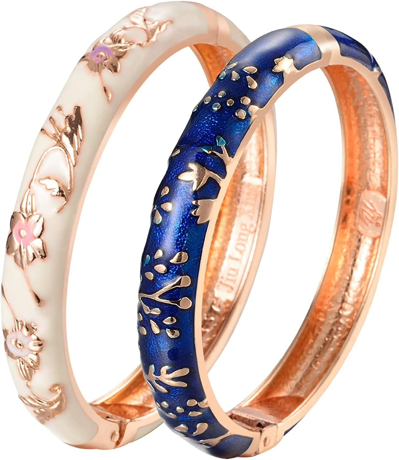 UJOY Cloisonne Bracelet Butterfly Gold Hinge Indian Cuff Bangle Enameled Jewelry Flower Bracelets for Women Gift Box 55A114 Apparel & Accessories > Jewelry > Bracelets UJOY A116-2 Pcs Set-White and Blue  